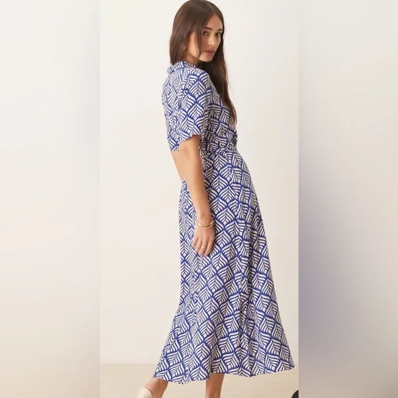 JDY tie waist midi shirt dress in blue print S - Picture 5 of 7